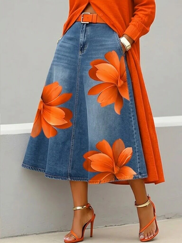 Floral A-Line Midi Skirt