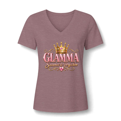 Glamma Queen V‑Neck Tee — "Glamma Seasoned to Perfection" Women’s T‑Shirt