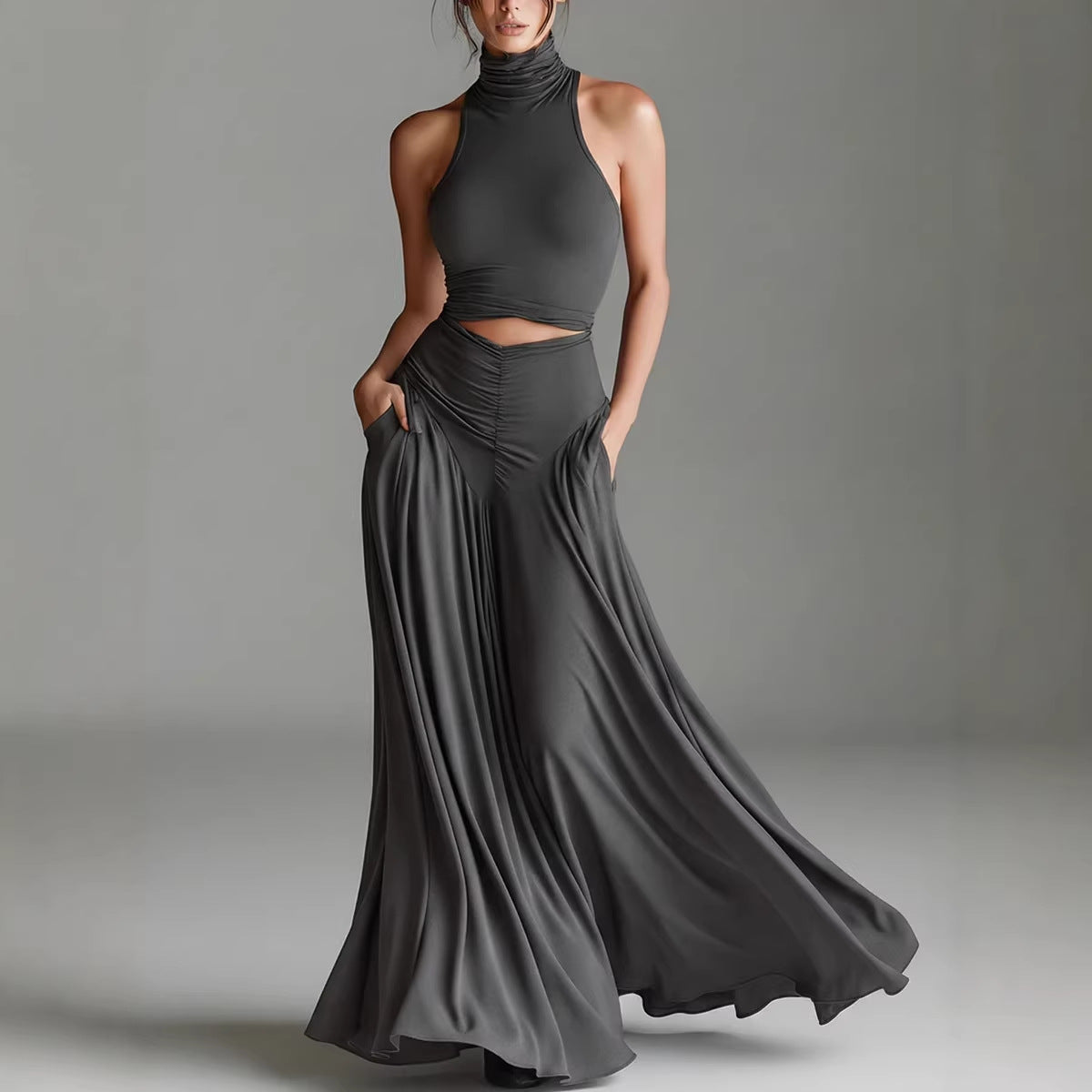 High-Neck Top & A-Line Dress Set
