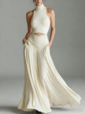 High-Neck Top & A-Line Dress Set