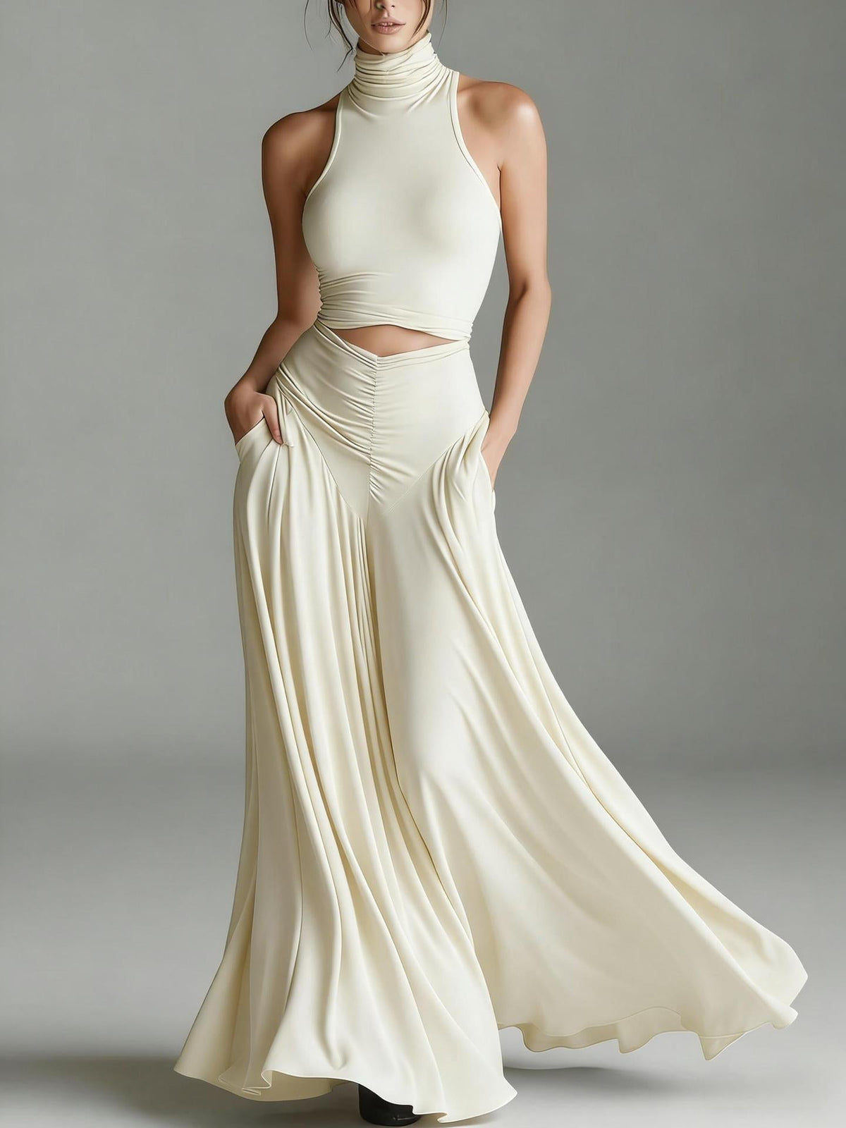 High-Neck Top & A-Line Dress Set
