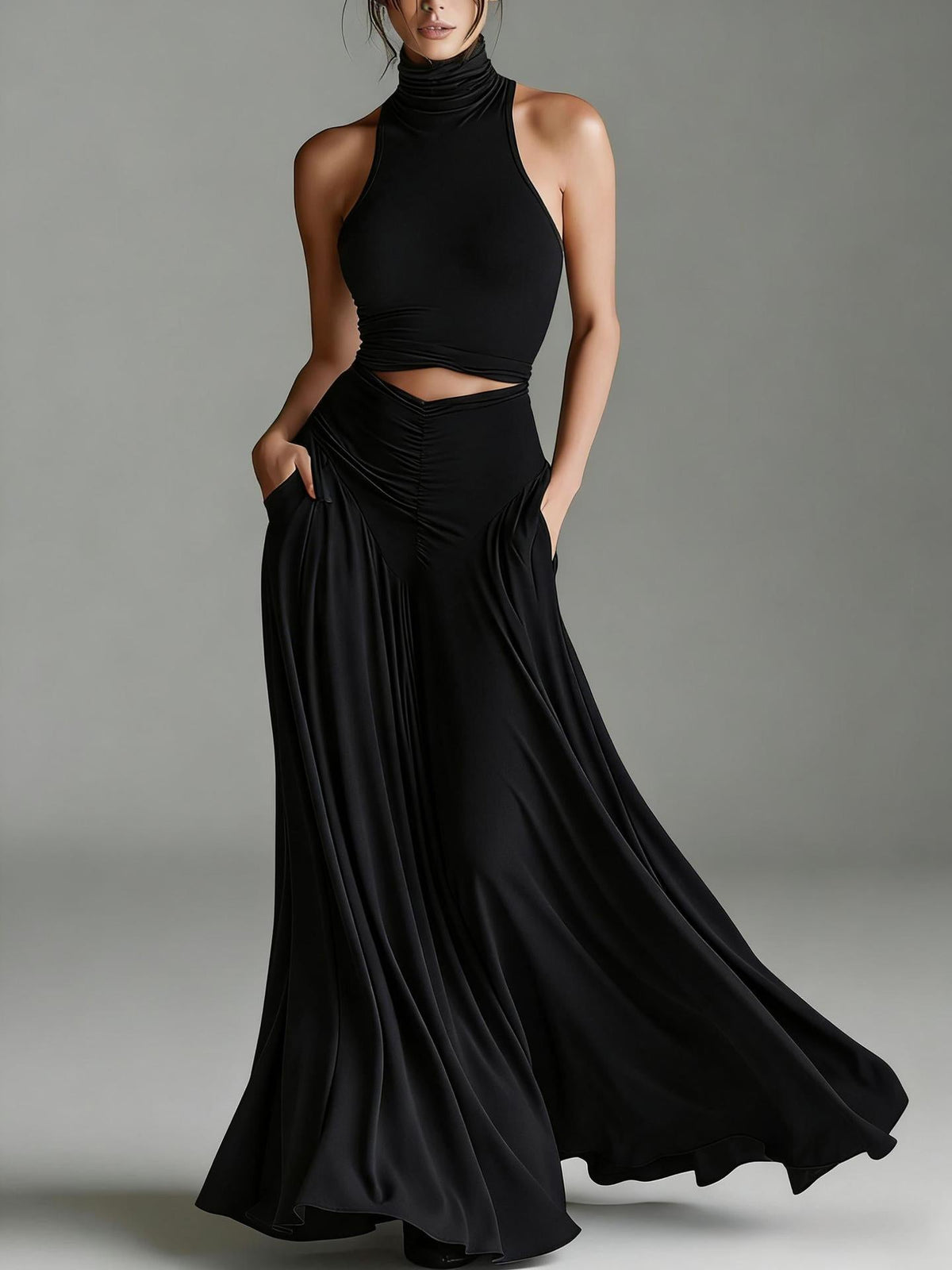 High-Neck Top & A-Line Dress Set