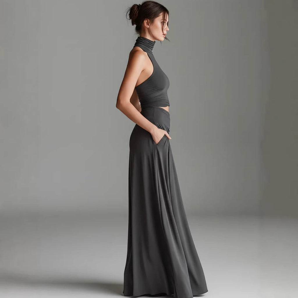High-Neck Top & A-Line Dress Set