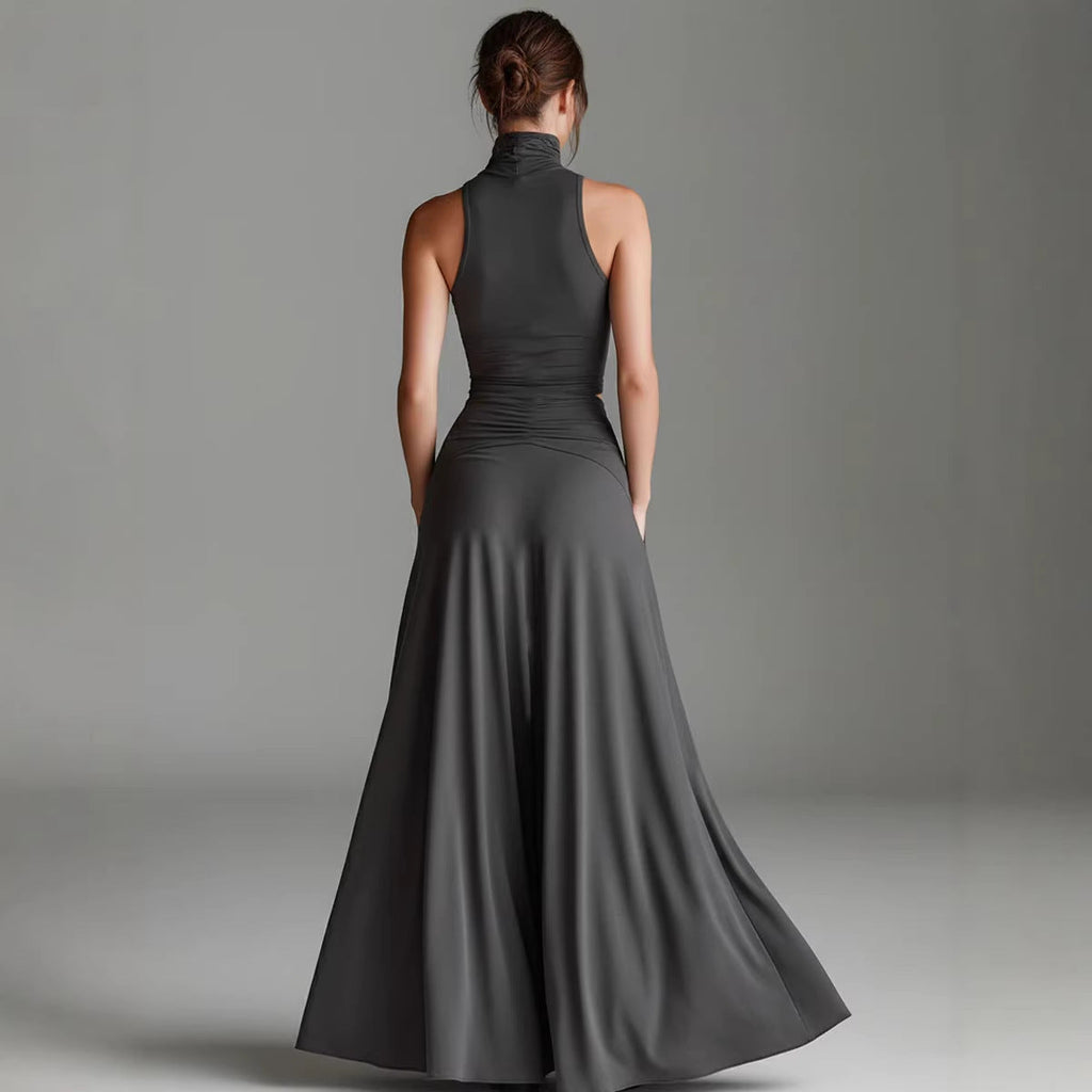 High-Neck Top & A-Line Dress Set
