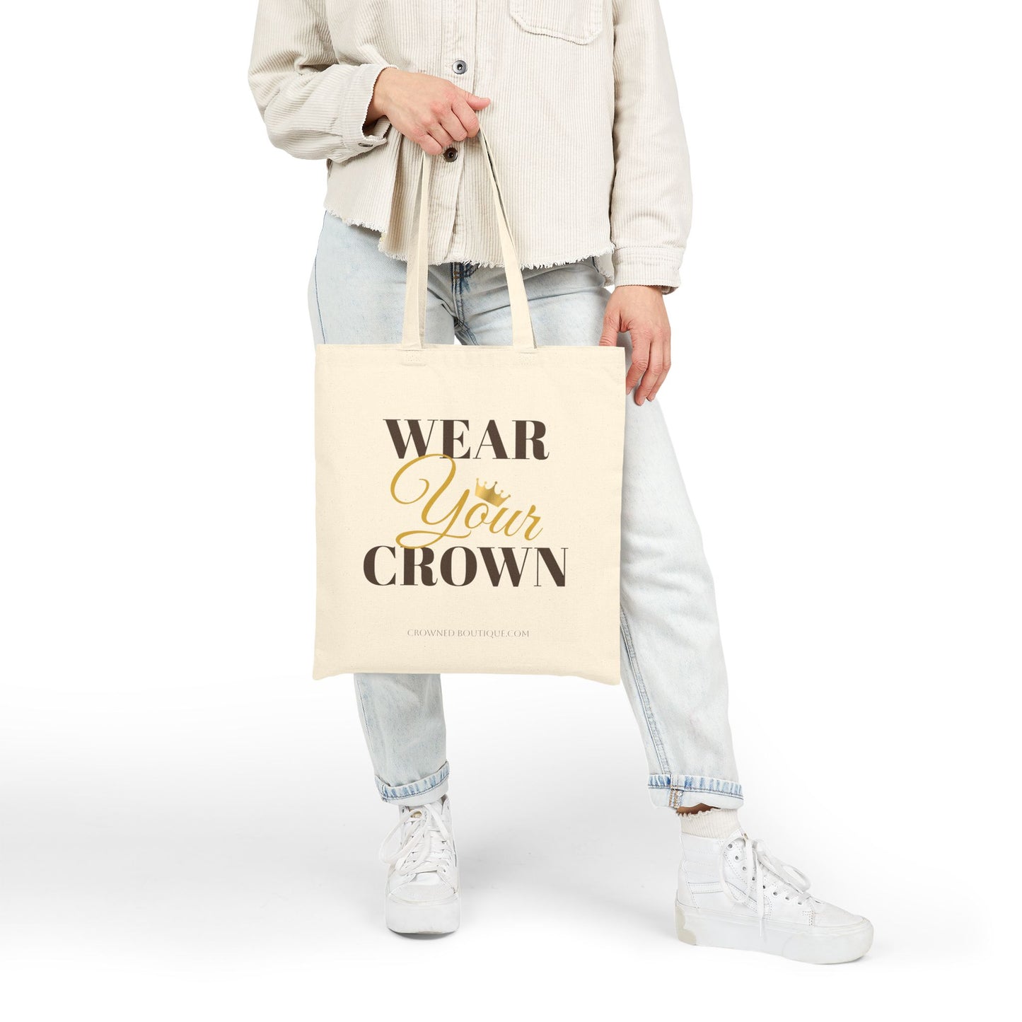 Crowned Originals Canvas Tote Bag — Gold Crown Logo Eco Shopping Bag