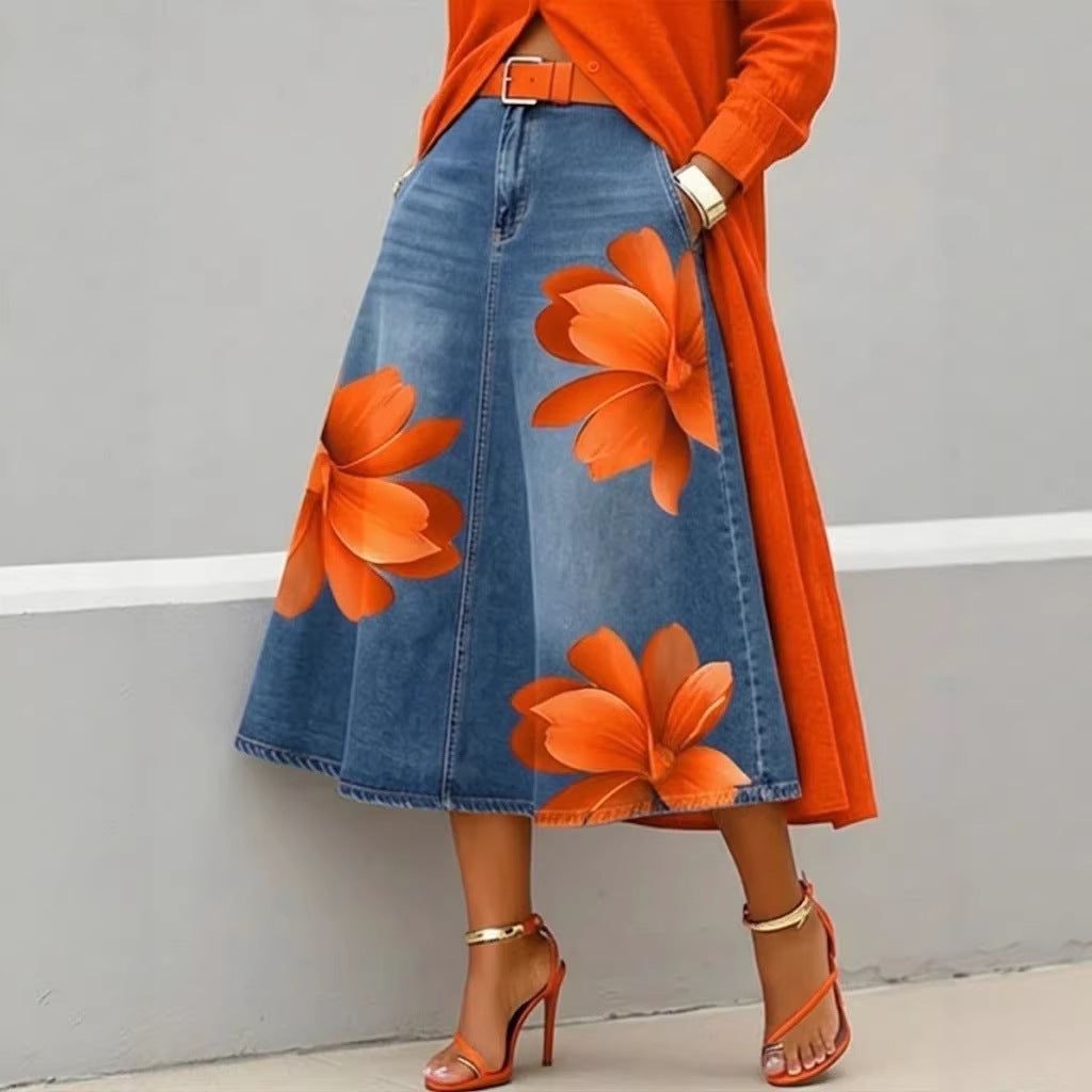 Floral A-Line Midi Skirt