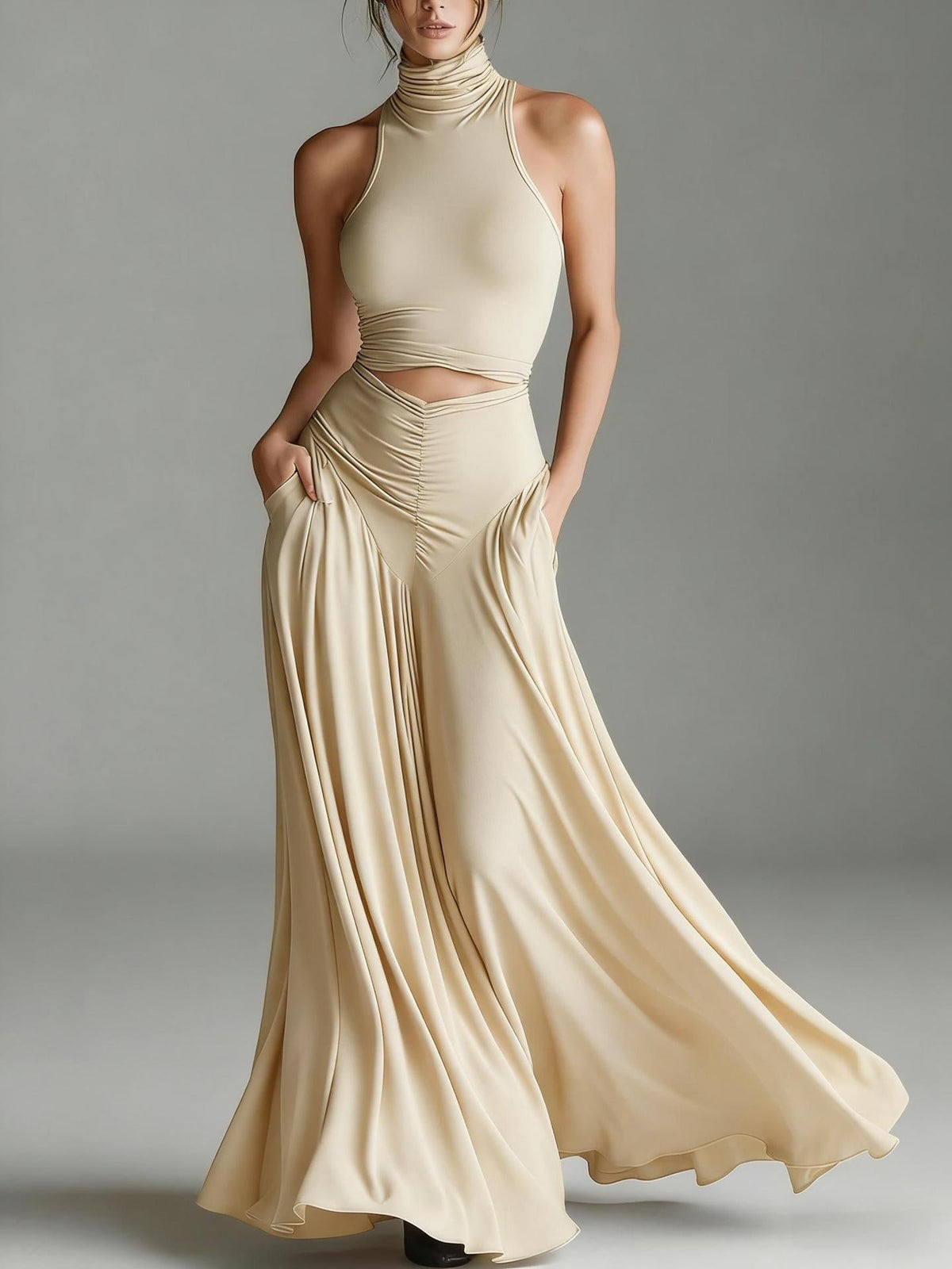 High-Neck Top & A-Line Dress Set