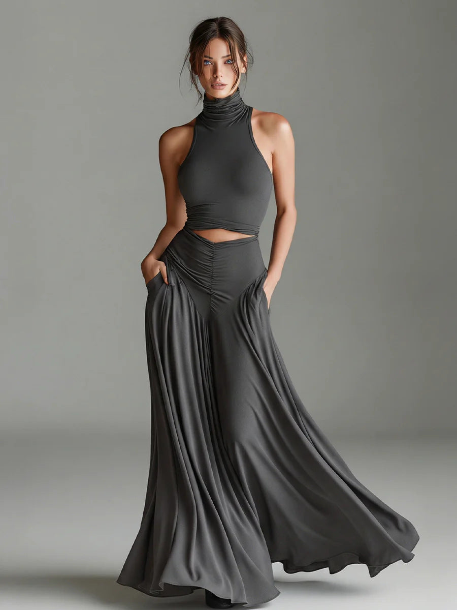 High-Neck Top & A-Line Dress Set