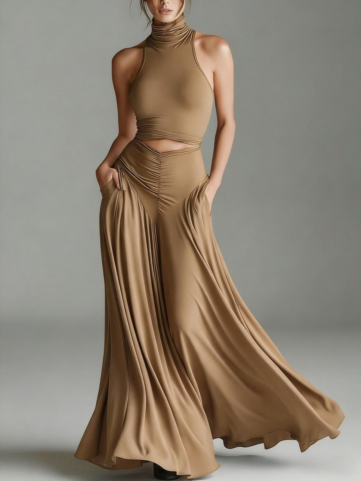 High-Neck Top & A-Line Dress Set