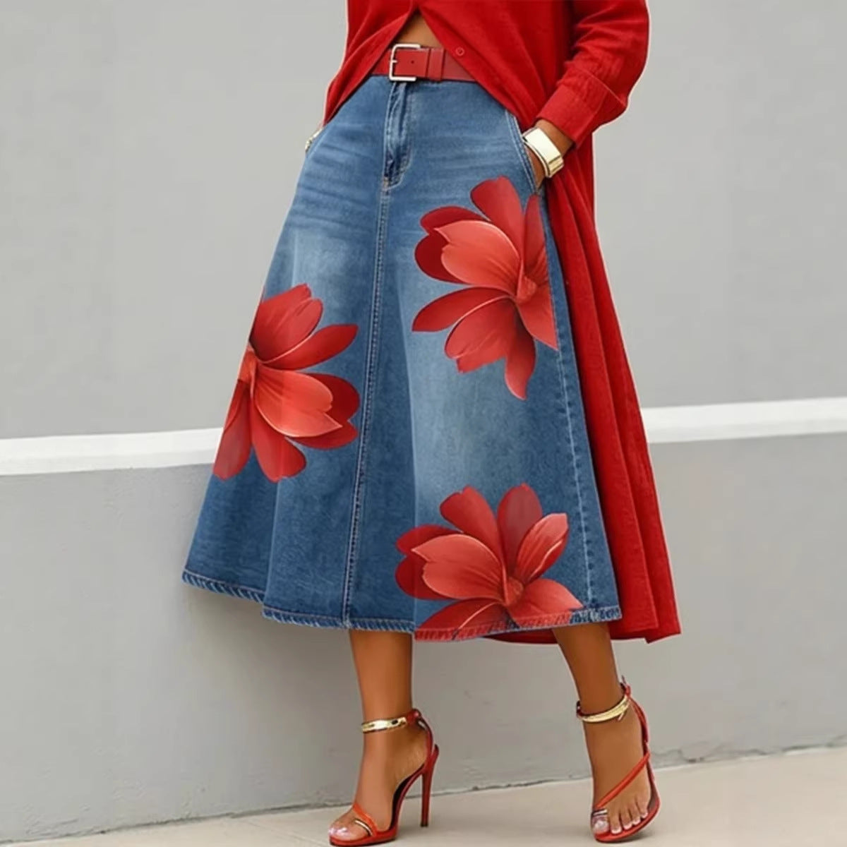 Floral A-Line Midi Skirt