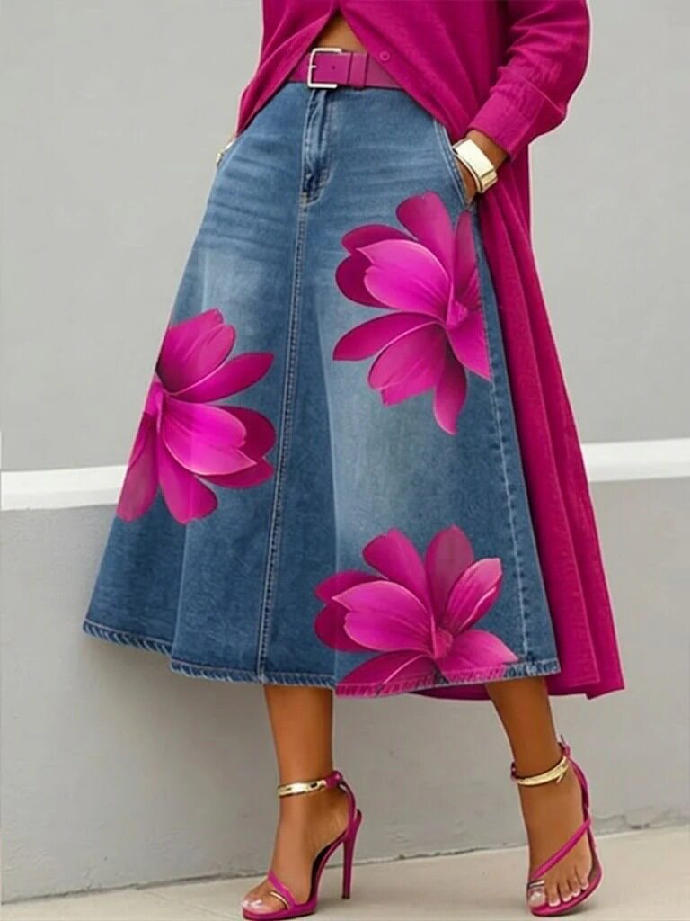 Floral A-Line Midi Skirt
