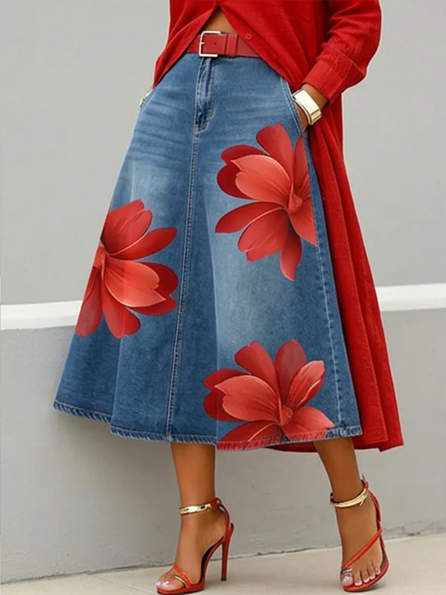 Floral A-Line Midi Skirt